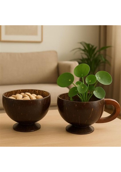 1213 El Yapımı Hindistan Cevizi Coconat Bardak ve Kase 2'li Set