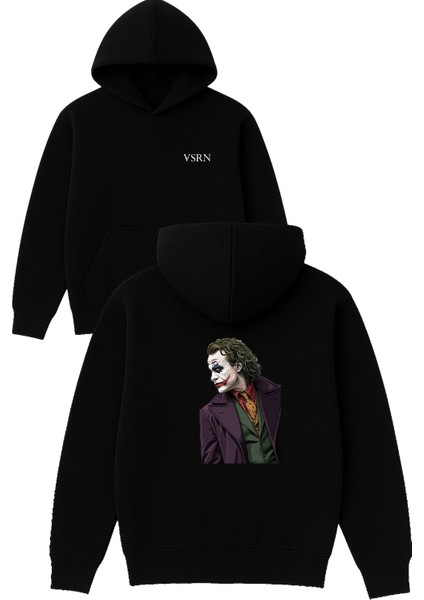 Jokır Tasarım Baskılı Oversize Siyah Kapüşonlu Sweatshirt