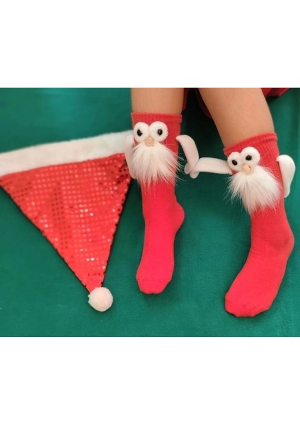 Noel Baba Yılbaşı Yeniyıl Hediyesi Mıknatıslı El Ele Tutuşan Arkadaşlık Çorabı