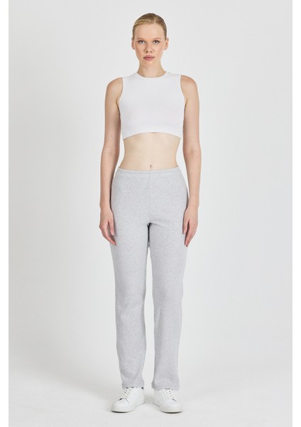 Kadın Gri Yüksek Bel Fitilli Bol Paça Günlük Ince Eşofman Altı Pijama modelleri