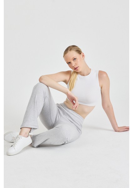 Kadın Gri Yüksek Bel Fitilli Bol Paça Günlük Ince Eşofman Altı Pijama fırsatları