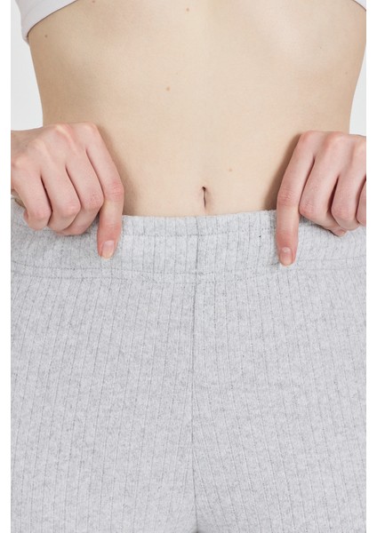 Kadın Gri Yüksek Bel Fitilli Bol Paça Günlük Ince Eşofman Altı Pijama indirimleri