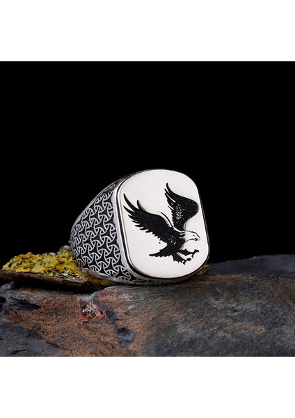 925 Ayar Gümüş Kartal Motifli Erkek Yüzük modelleri