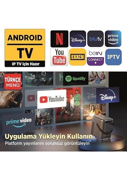 H300A Android Tv 4K Destekli Projeksiyon Cihazı +Auto Focus+Auto Keystone 6g Wi-Fi+5.2 Bluetooth 240 Inç Yansıtma+Hifi Dolby Ses Sistemi Koyu Gri fiyatları