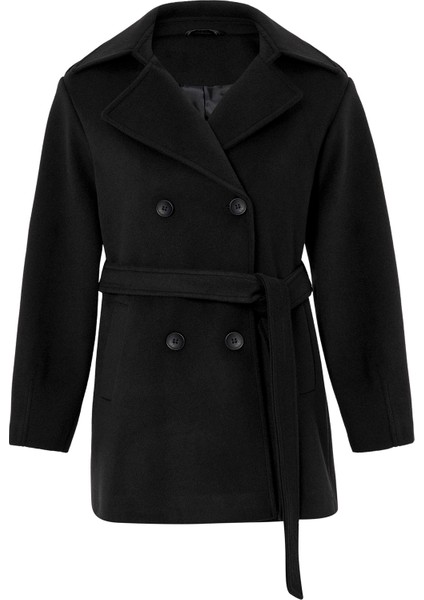 Apolet Detaylı Oversize Kısa Kaban SİYAH 3149