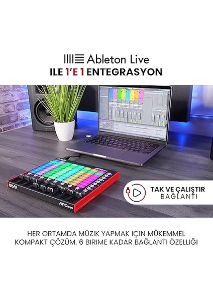 Professional Apc Mini - USB Mıdı Pad Controller ile Klip Başlatma, Ableton Live Lite, 64 Rgb Pedleri, Davul ve Nota Modu ve Mıdı Mikser fiyatları