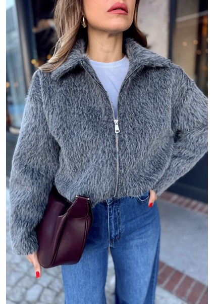 Antrasit Gömlek Yaka Kürk Dokulu Astarlı Bomber Ceket fiyatları