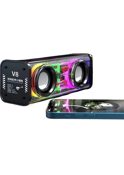 Subwoofer'lı Şeffaf, Renkli V8 Bluetooth Hoparlör, Mecha Tarzı Kablosuz Bluetooth Hoparlör, Rgb Aydınlatma Efektlerine Sahip Masaüstü Mini Güç Merkezi (Yurt Dışından)