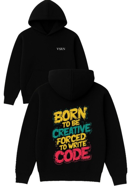 Born To Be Tasarım Baskılı Oversize Siyah Kapüşonlu Sweatshirt