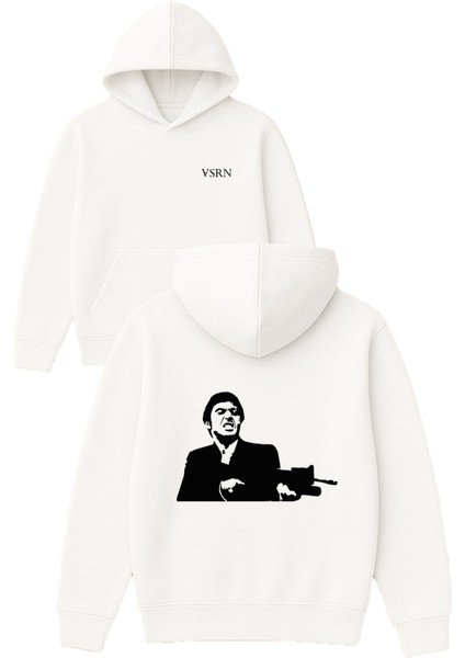 Alpacıno Sinirli Tasarım Baskılı Oversize Beyaz Kapüşonlu Sweatshirt