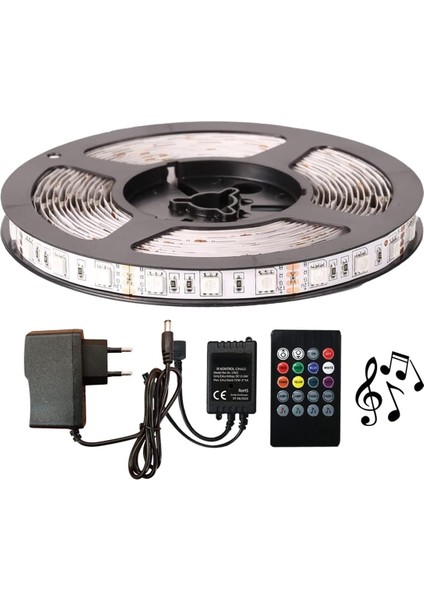 Şerit LED Tak Çalıştır ve Müziğe Duyarlı Kumanda 5050 3 Çipli Iç Mekan Silikonsuz… (1 Metre)