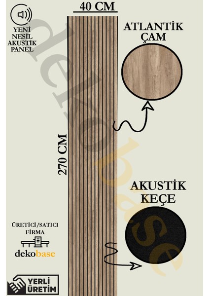 40x270 cm Atlantik Çam Renk Akustik Ahşap Duvar Paneli