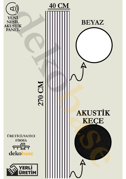 40x270 cm Beyaz Renk Akustik Ahşap Duvar Paneli