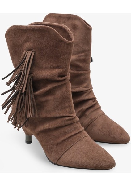 Revaya Kadın Süet Püsküllü Bot - Kahve Süet