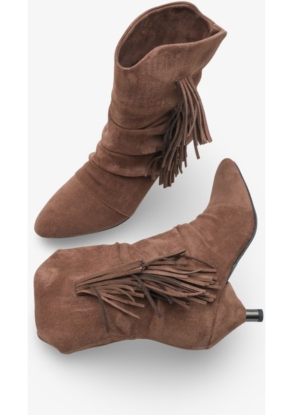 Revaya Kadın Süet Püsküllü Bot - Kahve Süet fırsatları
