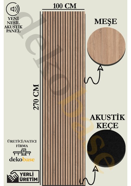100x270 cm Meşe Renk Akustik Ahşap Duvar Paneli