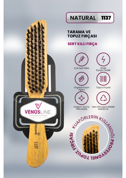 Venüsline Professional 1137 – Sert Naylon Kıllı Tarama ve Topuz Fırçası