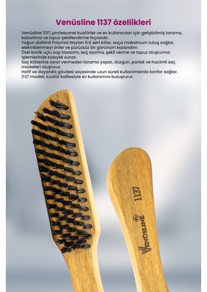 Venüsline Professional 1137 – Sert Naylon Kıllı Tarama ve Topuz Fırçası fırsatları