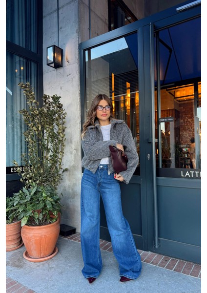 Antrasit Gömlek Yaka Kürk Dokulu Astarlı Bomber Ceket modelleri