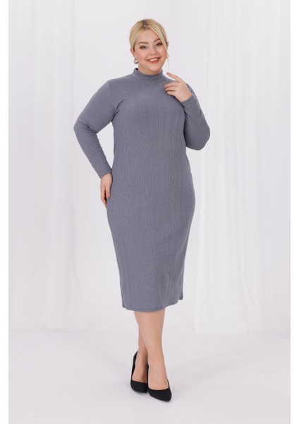 Kadın Gri Balıkçı Yaka Esnek Burgu Triko Büyük Beden Elbise fırsatları
