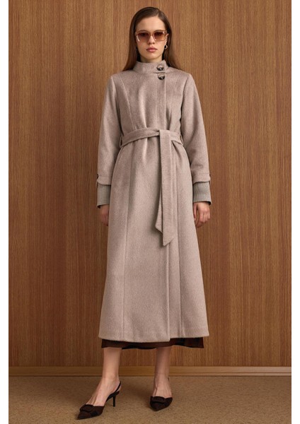 Hakim Yaka Ribana Detaylı Uzun Moher Kaban Kum 3160