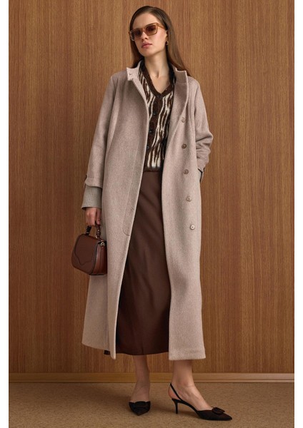 Hakim Yaka Ribana Detaylı Uzun Moher Kaban Kum 3160 fiyatları