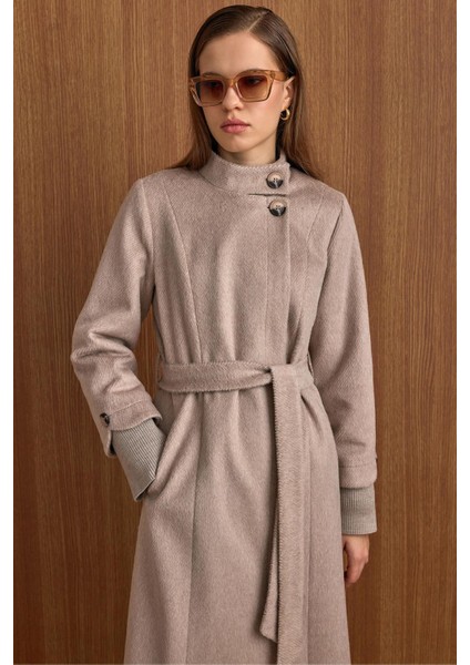 Hakim Yaka Ribana Detaylı Uzun Moher Kaban Kum 3160 indirimleri