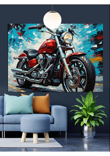 Kırmızı Motosiklet Güç Hız Dekoratif Kanvas - Mdf Ahşap Tablo