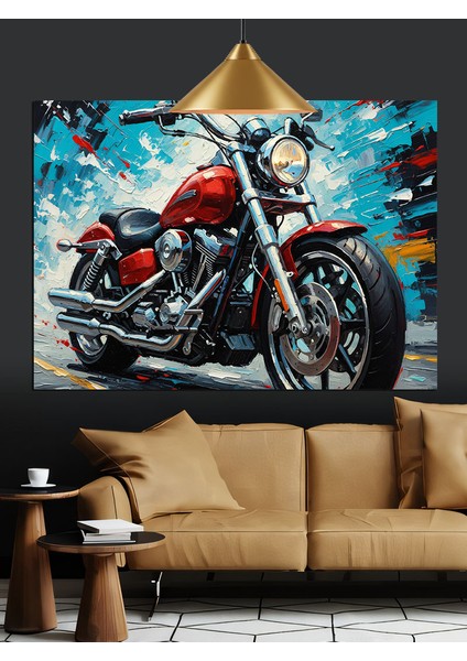 Kırmızı Motosiklet Güç Hız Dekoratif Kanvas - Mdf Ahşap Tablo fiyatları