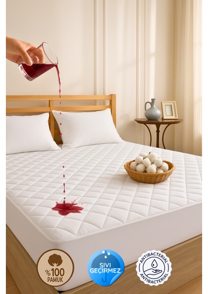 Pamukkale Kapitone Fitted Su Sıvı Geçirmez %100 Pamuk Yatak Koruyucu Alez