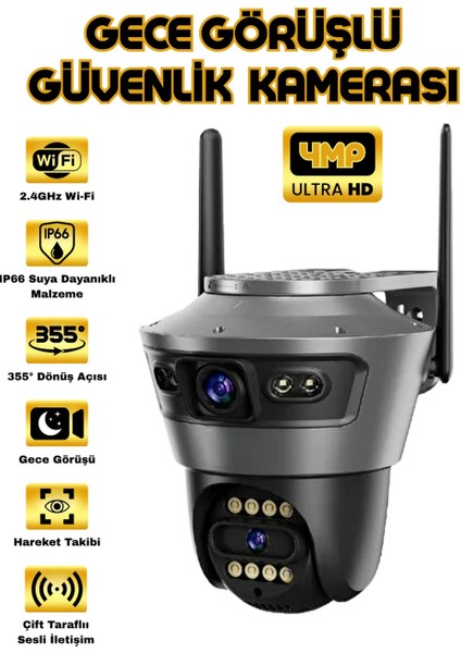 Blıc4 Mp 4K Ultra Hd Alarmlı Suya Dayanıklı Çift Lensli 2.4 G Ip Dış Mekan Güvenlik Kamerası Siyah