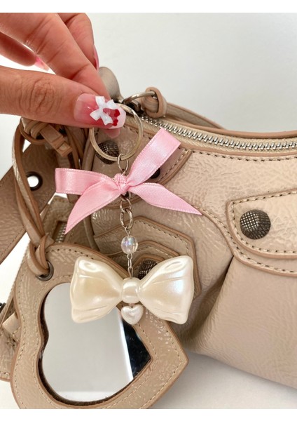 Pembe Kurdeleli Büyük Fiyonklu Anahtarlık Çanta Aksesuarı