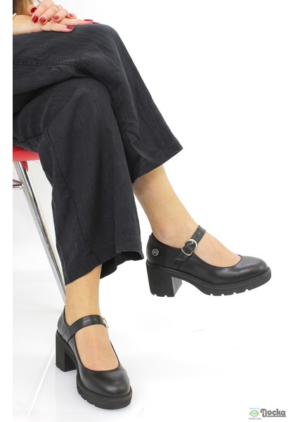 Kadın Kalın Platform Topuklu Hakiki Deri Mevsimlik Klasık Rugan Ayakkabı M26/KA155