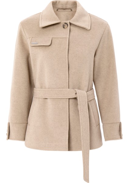 Gömlek Yaka Kuşak Detaylı Oversize Kısa Kaban TAŞ 3155