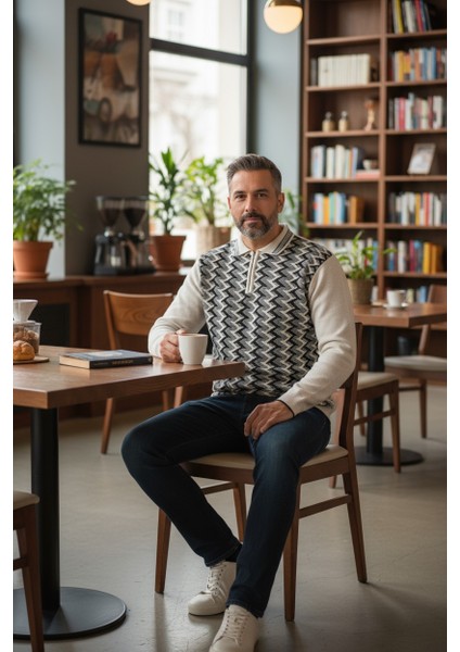 Erkek Çelik Örgü Ekose Desenli Gömlek Yaka Fermuarlı Polo Yakalı Tüylenmez Triko Kışlık Baba Kazak fırsatları