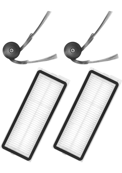 Roborock Qrevo C Robot Süpürge Uyumlu 2 Adet Hepa Filtre - 2 Adet Yan Fırça Yedek Parça Seti