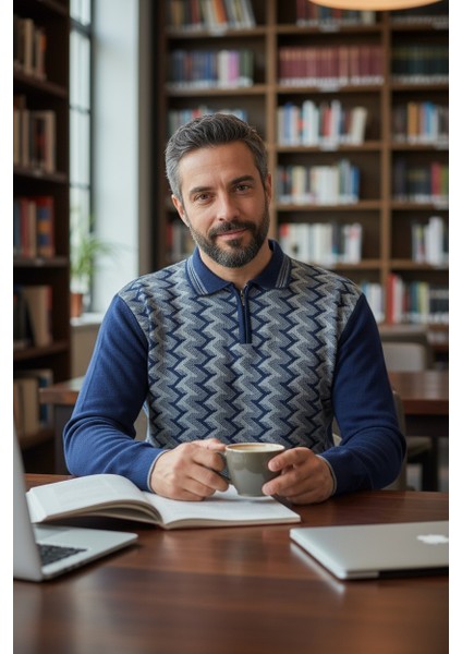 Erkek Çelik Örgü Ekose Desenli Gömlek Yaka Fermuarlı Polo Yakalı Tüylenmez Triko Kışlık Baba Kazak fiyatları