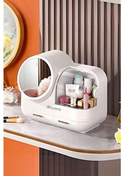 S50 LED Fan Makyaj Organizer Seti Beyaz Şık Tasarım ve Pratik Kullanım İçin