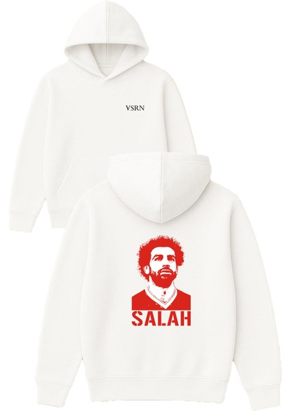 Salah Tasarım Baskılı Oversize Beyaz Kapüşonlu Sweatshirt