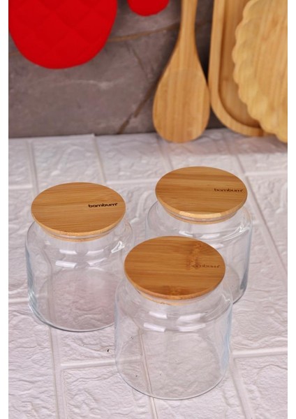 Zone - 3'lü Cam Saklama Kabı 600ML Vakumlu Bambu Kapaklı modelleri