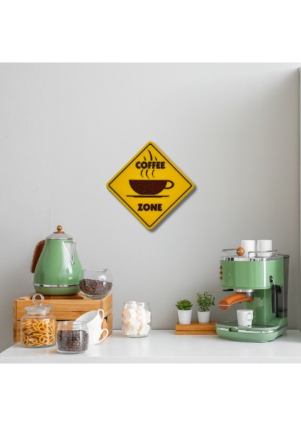 Coffee Zone Uyarı Levhası | 20X20 cm | Sarı Kahve Duvar Süsü fiyatları