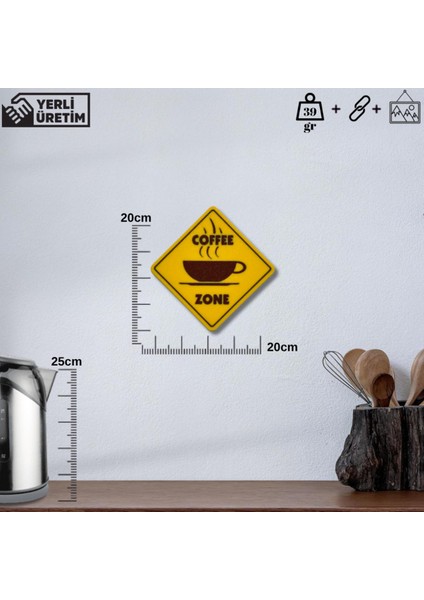 Coffee Zone Uyarı Levhası | 20X20 cm | Sarı Kahve Duvar Süsü indirimleri