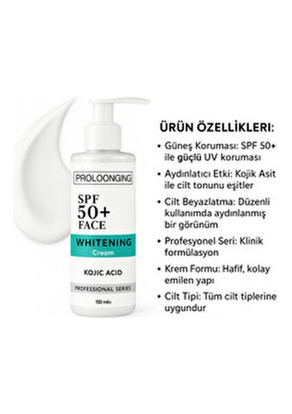Beyazlatıcı Yüz Kremi SPF 50+ Ton Eşitleyici 150 ml Tüm Cilt Tipleri İçin modelleri