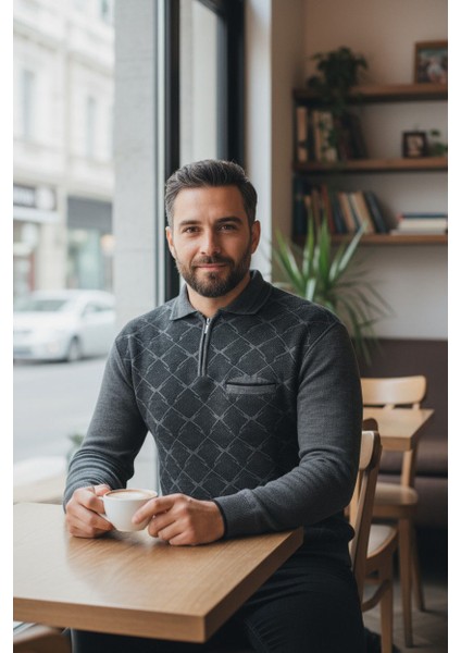 Erkek Çelik Örgü Gömlek Yaka Cepli Fermuarlı Polo Yakalı Ağdesen Tüylenmeyen Triko Kışlık Baba Kazak fiyatları