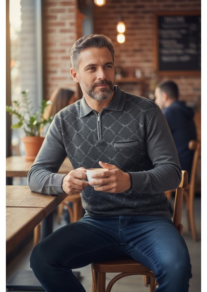 Erkek Çelik Örgü Gömlek Yaka Cepli Fermuarlı Polo Yakalı Ağdesen Tüylenmeyen Triko Kışlık Baba Kazak modelleri