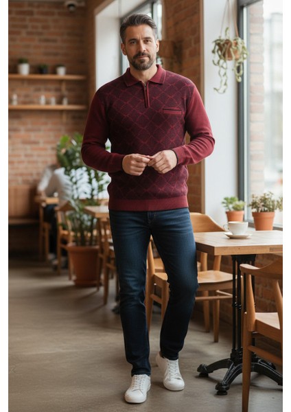 Erkek Çelik Örgü Gömlek Yaka Cepli Fermuarlı Polo Yakalı Ağdesen Tüylenmeyen Triko Kışlık Baba Kazak