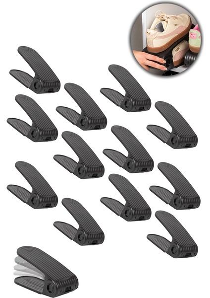 5302 12LI Ayakkabı Rampası Ayakkabı Düzenleyici Dolap Içi Organizer- Siyah