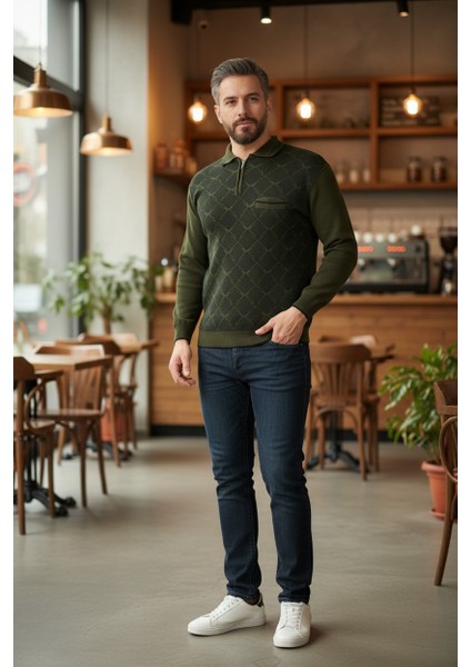 Erkek Çelik Örgü Gömlek Yaka Cepli Fermuarlı Polo Yakalı Ağdesen Tüylenmeyen Triko Kışlık Baba Kazak fiyatları