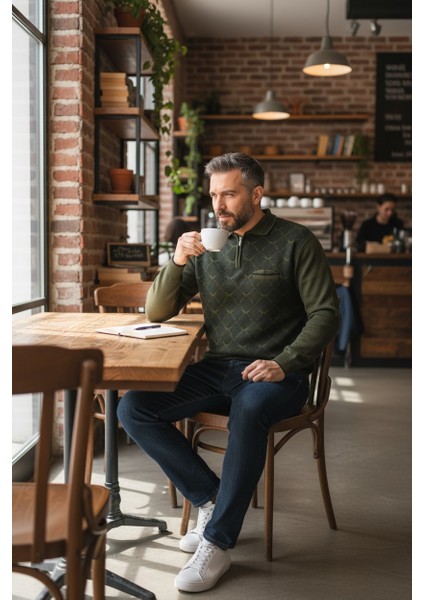 Erkek Çelik Örgü Gömlek Yaka Cepli Fermuarlı Polo Yakalı Ağdesen Tüylenmeyen Triko Kışlık Baba Kazak fırsatları