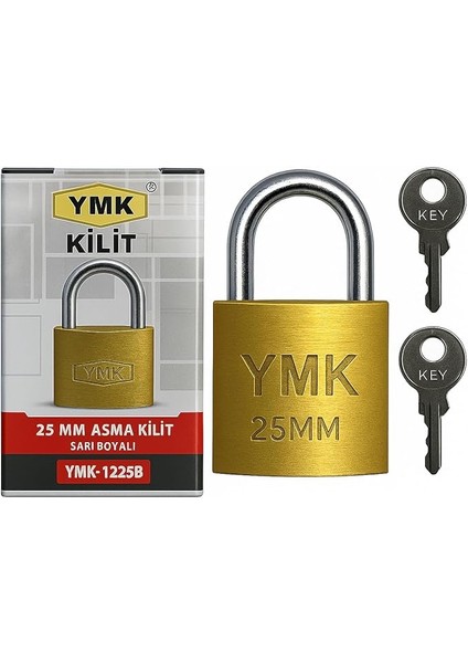 Yuma Ymk Asma Kilit, Sağlam Döküm Gövdeli, Yedek Anahtarlı, Yüksek Güvenlikli, Paslanmaz Çelik Kulplu, Korozyon Dirençli, Kapı, Depo, Dolap ve Bahçe Kilidi (Kısa, Sarı, 25 Mm)
